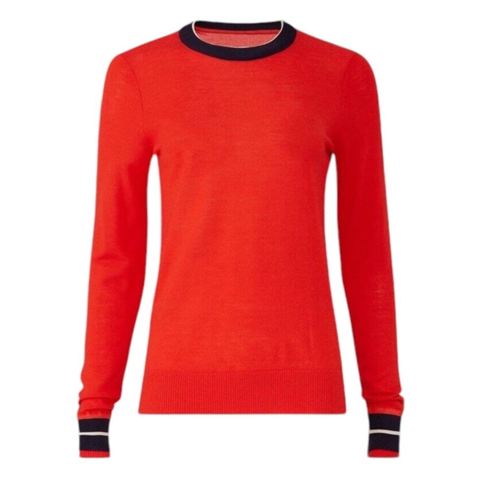 Victoria Beckham Red Orange Relaxed Trim Crewneck Cropped Sweater - XS